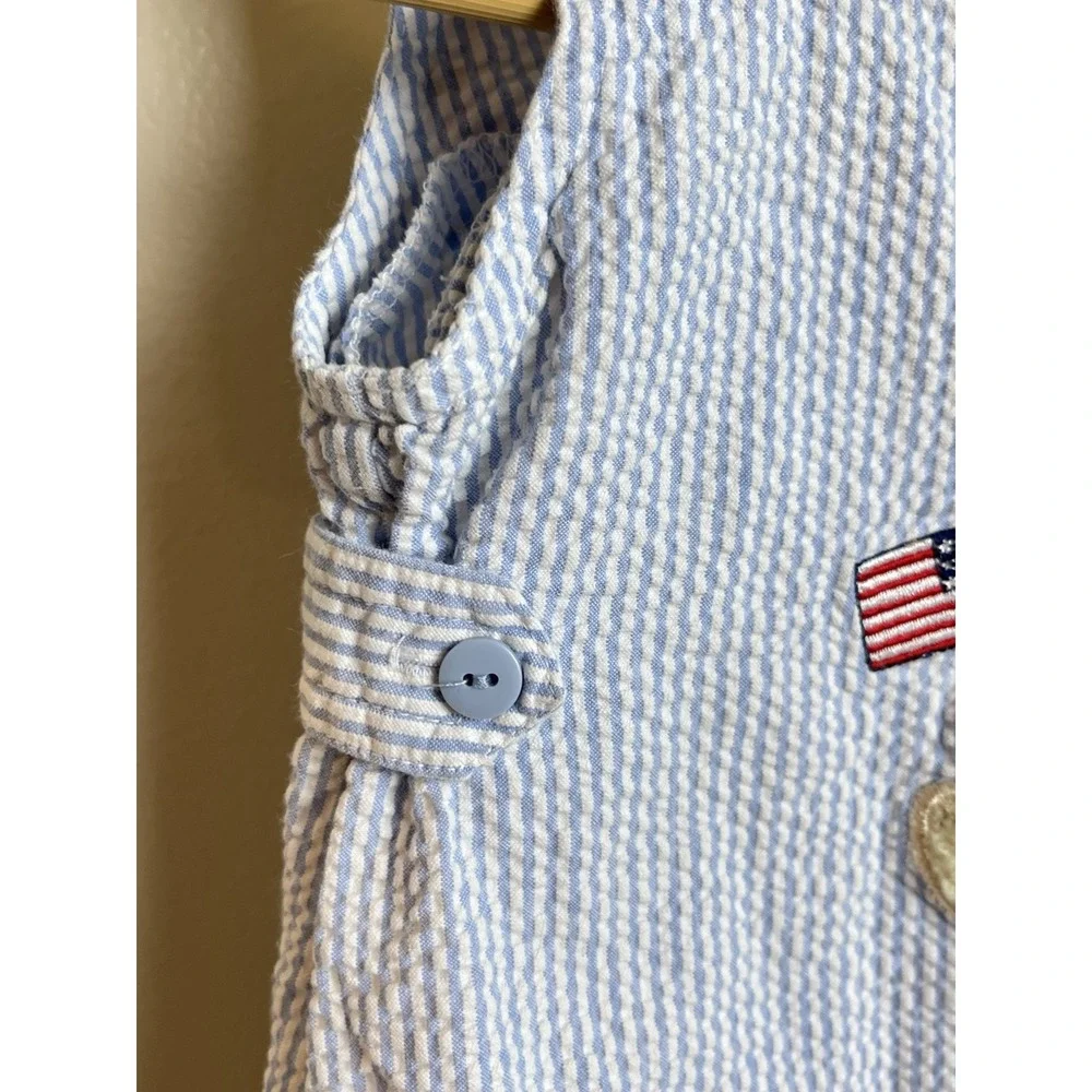 Vtg Striped Romper Bear Flag Americana  24 Months Toddler Blue White Patriotic